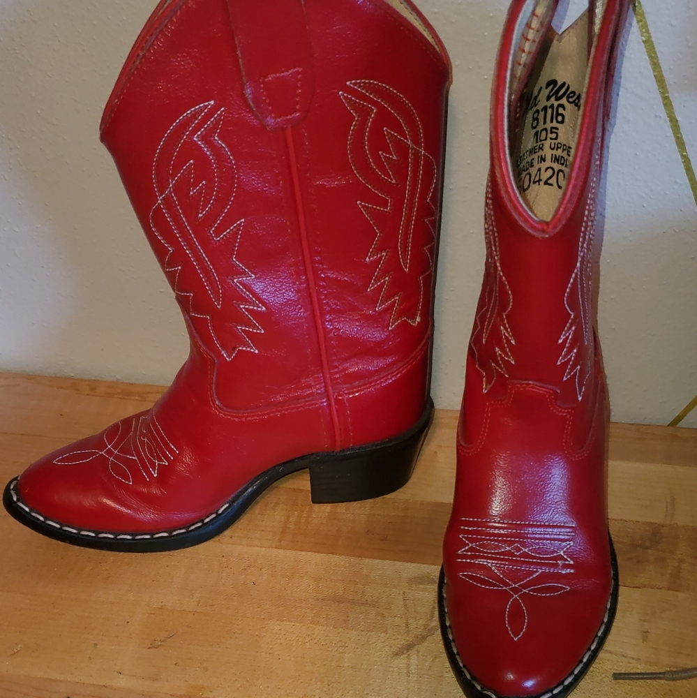 Red Old West children's leather cowboy boots